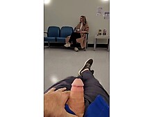 Dickflash and cumshot for waiting room blonde