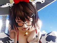 DOA Tsukushi In A Hot Cow Print Bikini Enjoying Perfect Riding Sex In The Cozy Beach Breeze With Sound