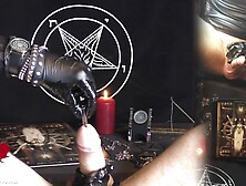 Spunk extraction with a drinking straw. Latex gloves and wristwatch. In the style of WatchesAndNails