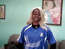 Sexy blond black Fiona gets undressed on daybed