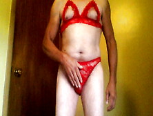 In Red Bra And Panties