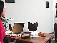 Erin kisses Diana,  and then starts touching and licking her breasts