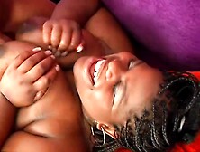 Fun Mocha Skinned Babe Wearing Hoop Earrings Enjoys Fucking Cock Using Her Large Tits