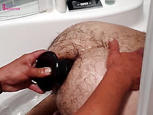 BUTT SEX DESTRUCTION IN THE BATH WITH MASSIVE DILDO AND INFLATABLE PLUG
