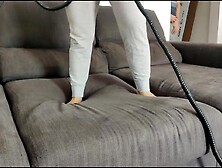 Occulted camera caught step-daughter drilled inside the sofa showing feet soles