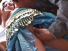 Chubby Indian babe with big ass on bed sucking and fucking two hard cocks