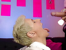 Lady suck chastity femboy balls and sniffs his balls before epic cum-shot