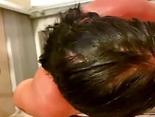 Cute teen girl sucks her daddy in the shower