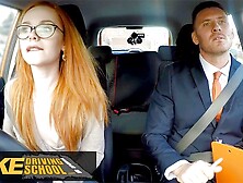 Alluring Ginger ELLA HUGHES is CREAMPIED by Examiner - Fake Driving School