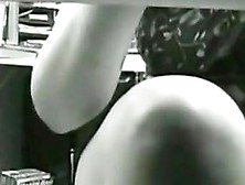 There is a under the table of a sexy babe