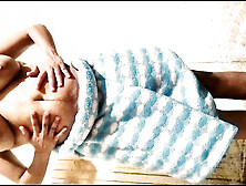 College Girl Pussy Fingering in Towel While Showering In Public Bathroom