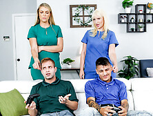 Whorish nurses Joslyn Jane and Kate Dee get nicely fucked in the living room