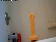 Riding A Long Dildo In The Bathroom