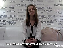 Slender,  Czech teen with tiny bazookas,  Petra went to a porn movie scene casting for the 1st time