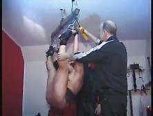 Hot naked mature tied up and spanked on her shaved cunt