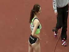 Gorgeous sportswoman from Slovenija enters a long jump competition