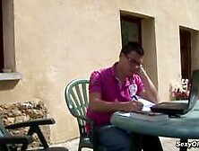 Busty French housewife Lucie Luke anal fucked in the garden