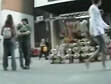 Public up skirt blonde chick shows off her juicy ass