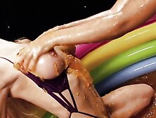 Playing With Food And Sex Toys In The Pool Makes These Lesbians With Big Tits Too Excited