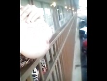 Caught ambling braless public getting off