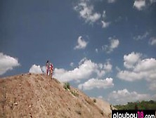 Big boobed badass babe Dani Mathers and her nude GFs enjoyed the moto cross