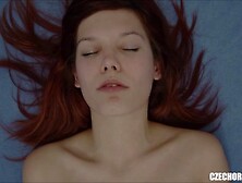 Big redhead girl rubbing pussy lips