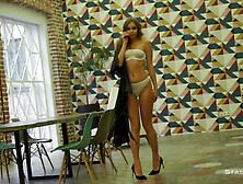 Young blonde shows her pussy and big tits