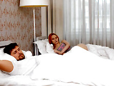 Petite redhead with blue eyes gets on top of her man