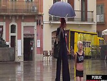 PUBLIC DISGRACE - Sub Latina outdoor whipped in public by her kinky domina