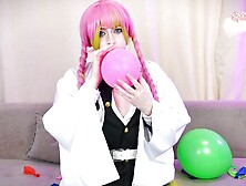 Cosplay Lady Swallows And Pops Balloons And Then Masturbating Her Humongous Clit To Climax On Online Cam Show