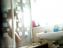 Shaved Latino sister getting into shower