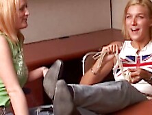 Teen girls Summer Nite and Donna Marie double penetrated in wild American club gang bang