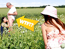 Hot Granny Fucks Young Guy in Field - Outdoor Threesome with Mature Babe & Tight Pussy!