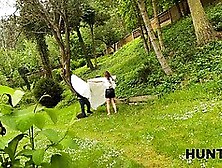 Hunt4K: Tattooed Euro Sluts In Pantyhose Get Wild Outdoor Banging