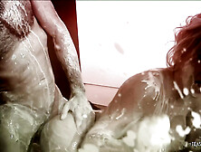 A racy photo shoot becomes messy once the blonde covers herself with food before banging