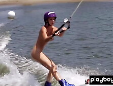 Monstrous boobed badass naked babe Dani Mathers loving wake boarding