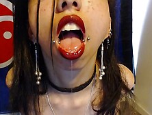 Goth with Red Lipstick Drools a Whole Lot and Blows Spit Bubbles at You - Spit and Saliva and Lipstick Fetish