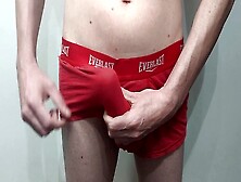 Sexy Guy Strokes His Big Dick In Red Briefs,  Unleashing A Massive Load Of Jizz