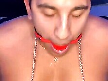 Latino Chub Jerking Off With Nipples Clamped And Gagged