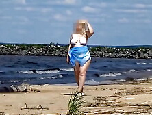 Fine Mom on the Beach in White Swimsuit