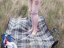 Lady Masturbation Twat With A Toy In The Field