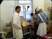 horny doctor decides to fuck his client Lucie on the table during the visit