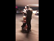 Horny milf sucking cock on a parking lot