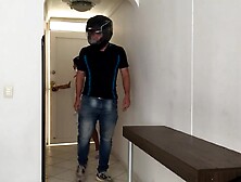 The messenger arrived with my order,  since I've no cash,  I invite him to proceed,  I entice him