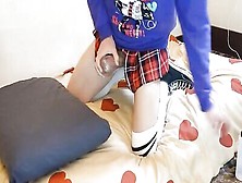 Femboy Lifts His Skirt Up To Play With A Flashlight Toy