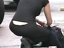 Woman in Candid Pants in Sitting Pose (+slow motion)