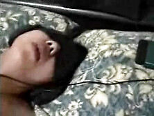 Strange guy plugged her pusshole with white dildo