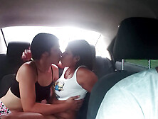 Wild sex session with my girlfriend inside my buddy's car