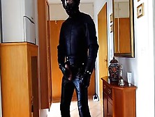 Biker Wearing In Full Old Style Leathersuit