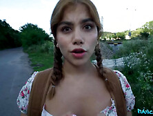 Marina Gold gives head and fucks in the woods